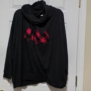 Maurices Cozy Buffalo Plaid Tree Black Fleece Sweatshirt with a cowl neck